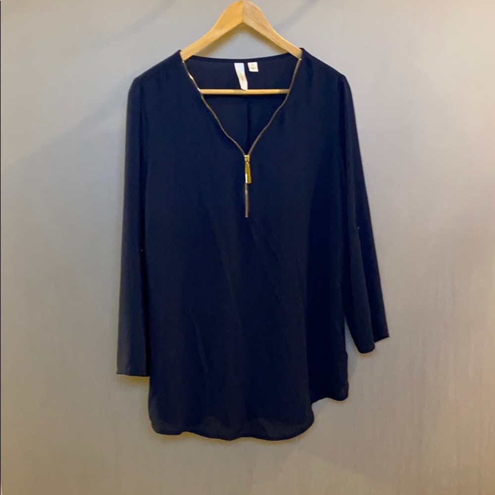 Navy blouse with zipper detail